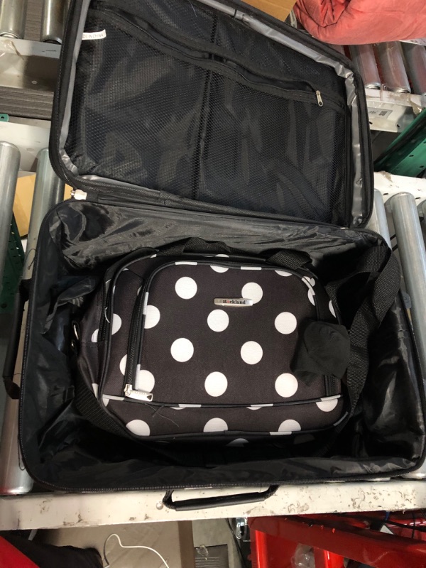 Photo 2 of ** SEE COMMENTS ** Rockland Fashion Softside Upright Luggage Set, Black Dot, 2-Piece (14/19) 2-Piece Set (14/19) Black Dot Standard Packaging