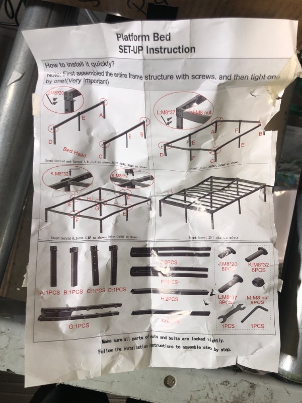 Photo 2 of **PARTS ONLY INCOMPLETE SET**
xtfei 18" Queen Bed Frame 3000 lbs Heavy Duty Platform with Sturdy and Durable Metal Slats 