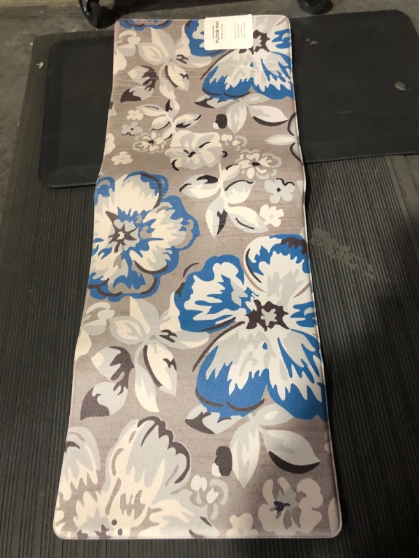 Photo 1 of **LOOKS NEW** Rugshop Modern Floral Anti Fatigue Standing Mat 18" x 47" Blue 18 in x 47 in Blue