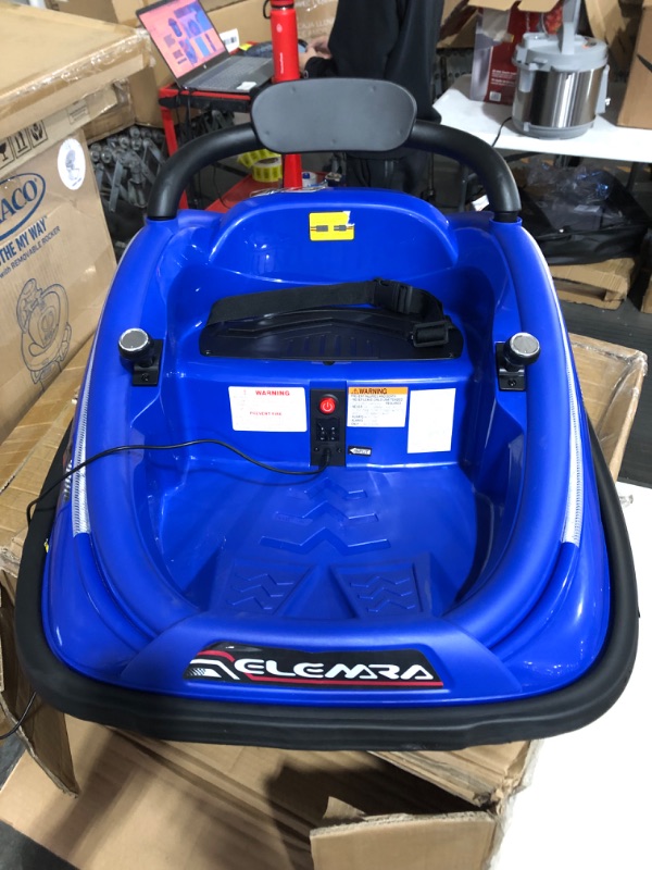 Photo 2 of ELEMARA Bumper Car for Toddlers, 12V Electric Ride On Car Baby Bumper Car with 2 Driving Modes, Remote Control, Safety Belt,LED Lights and DIY Stickers , Kids, Large, Blue
