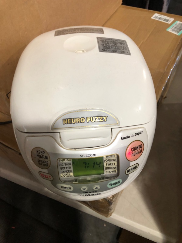 Photo 2 of * sold for parts * 
Zojirushi, Made in Japan Neuro Fuzzy Rice Cooker, 5.5-Cup, Premium White