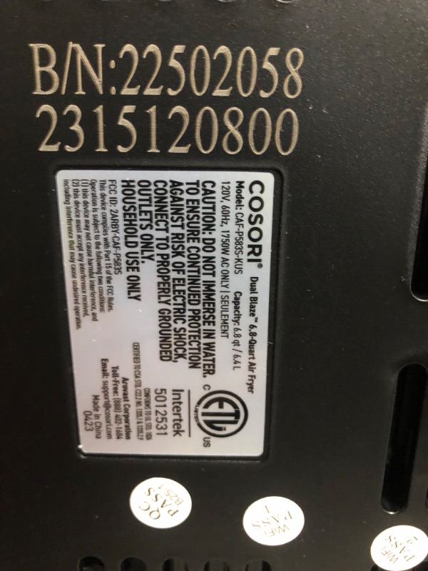 Photo 7 of **PARTS ONLY** **DAMAGE** **SEE NOTES** COSORI Pro III Air Fryer Dual Blaze, 6.8-Quart