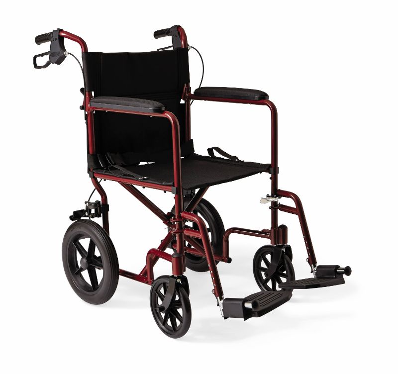 Photo 1 of **LOOKS NEW** **SEE CLERK NOTES** Medline Basic Aluminum Transport Wheelchair -Red 
