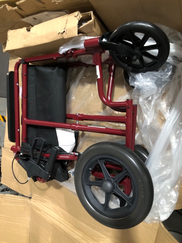 Photo 2 of **LOOKS NEW** **SEE CLERK NOTES** Medline Basic Aluminum Transport Wheelchair -Red 
