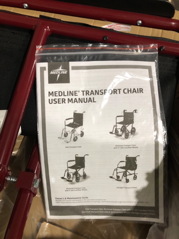 Photo 6 of **LOOKS NEW** **SEE CLERK NOTES** Medline Basic Aluminum Transport Wheelchair -Red 
