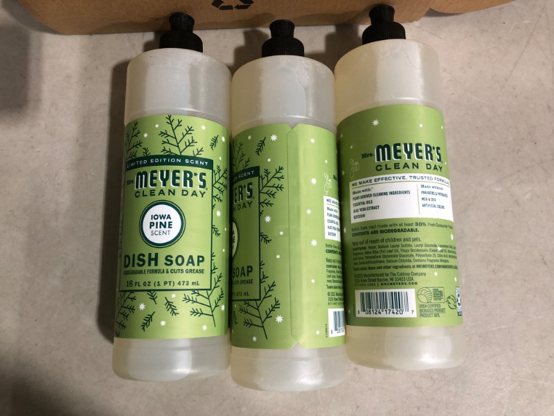 Photo 2 of **PACK OF 3** Mrs. Meyer's Clean Day Liquid Dish Soap Holiday Scent Iowa Pine 16 Fl Oz
