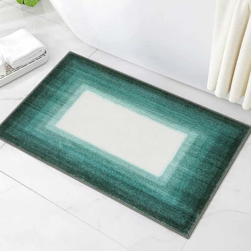 Photo 1 of **SEE NOTES**
Uphome Ombre Turquoise Bathroom Rugs Modern Soft Non-Slip Bathmat Machine Washable Banded Bathroom Rug Farmhouse Velvet Gradient Stripe Floor Mats for Sink Tub Toilet Door Mat, 20x31 inch
