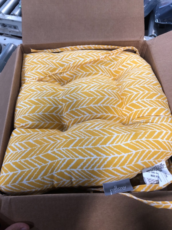 Photo 2 of (USED) Pillow Perfect Outdoor/Indoor Herringbone Egg Yolk Chair Pads, 2 Count (Pack of 1), Yellow