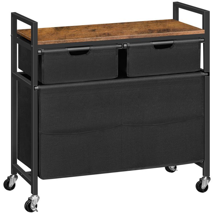 Photo 1 of **MISSING HARDWARE**
Laundry Hamper Cart with 3 Laundry Baskets, 28.7 Gal (109L) Rustic Brown/Black BF21XY01
