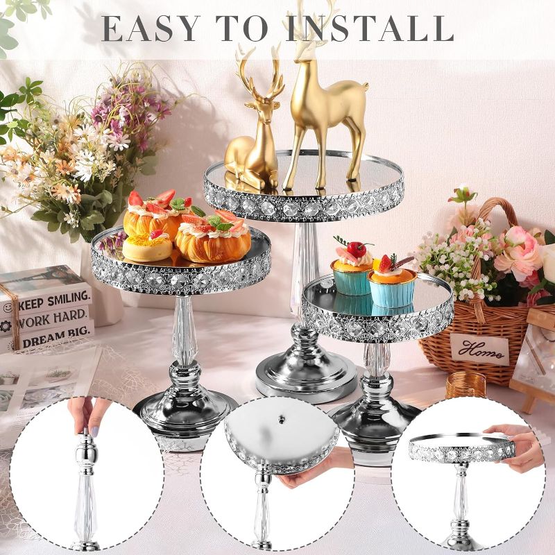 Photo 1 of 3 Pcs Metal Wedding Cake Stands Include 8" 10" 12" Bling Round Cookie Cupcake Holder 