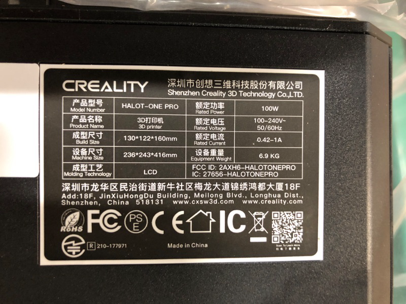 Photo 5 of **UNABLE TO TEST**
Creality Resin 3D Printer HALOT-ONE PRO, 7.04-inch LCD, APP Remote Cloud Control