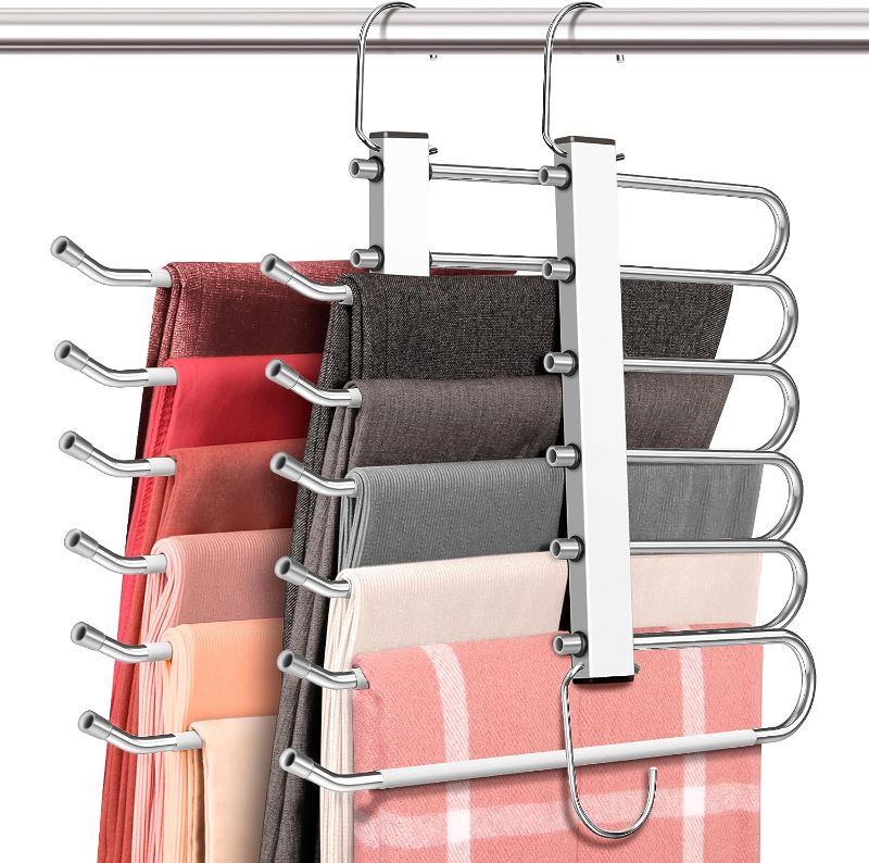 Photo 1 of ?????? 6 Tier Pant Hangers Space Saving - 2 Pack for Closet, Free-Installation HUITEM 