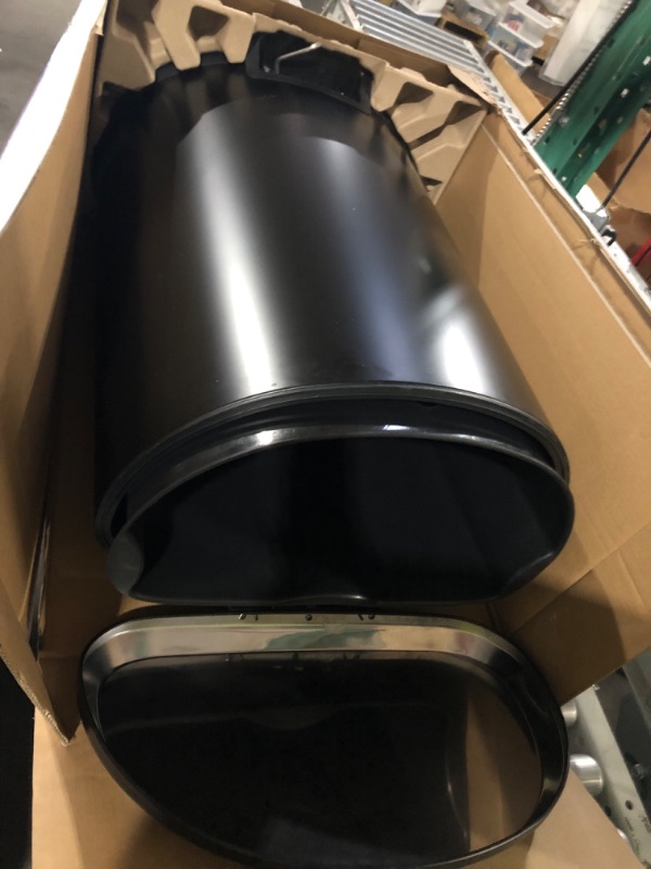 Photo 1 of 13 Gal. Matte Black Step-On Trash Can D-Shaped