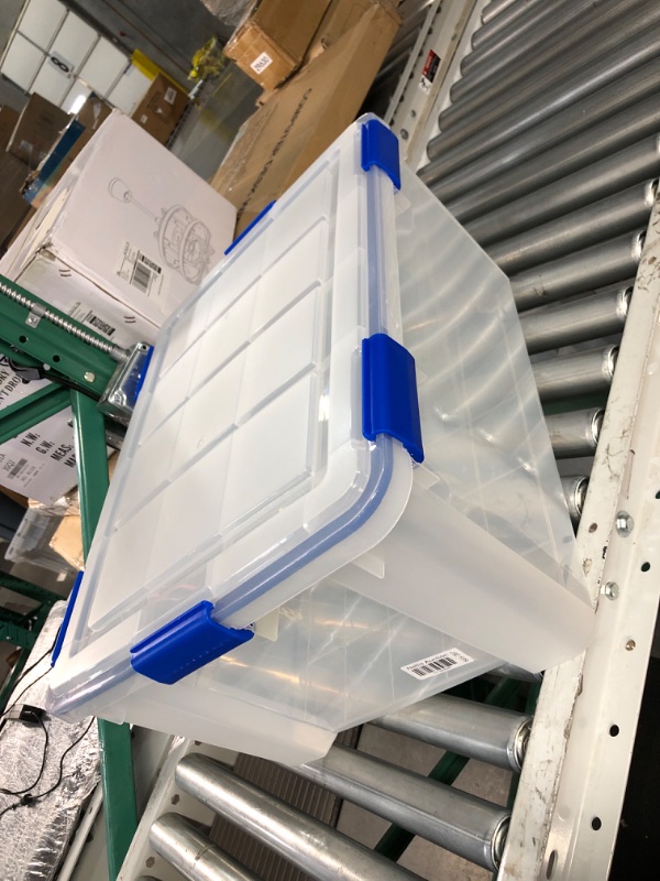 Photo 2 of (STOCK PHOTO FOR REFERENCE) IRIS USA 60 Quart WEATHERPRO Plastic Storage Box with Durable Lid and Seal and Secure Latching Buckles, Clear With Blue Buckles, Weathertight