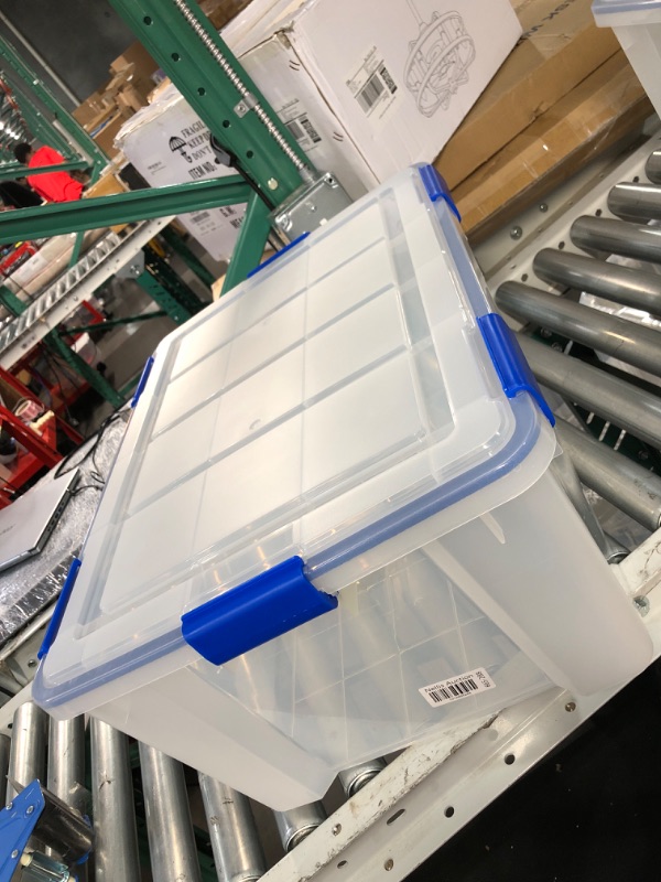 Photo 2 of (STOCK PHOTO FOR REFERENCE) IRIS USA 60 Quart WEATHERPRO Plastic Storage Box with Durable Lid and Seal and Secure Latching Buckles, Clear With Blue Buckles, WeathertighT