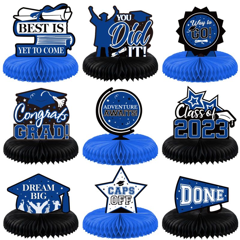 Photo 1 of DAZONGE Graduation Party Decorations 2023 Blue - 9PCS Graduation Centerpieces for Tables 2023 