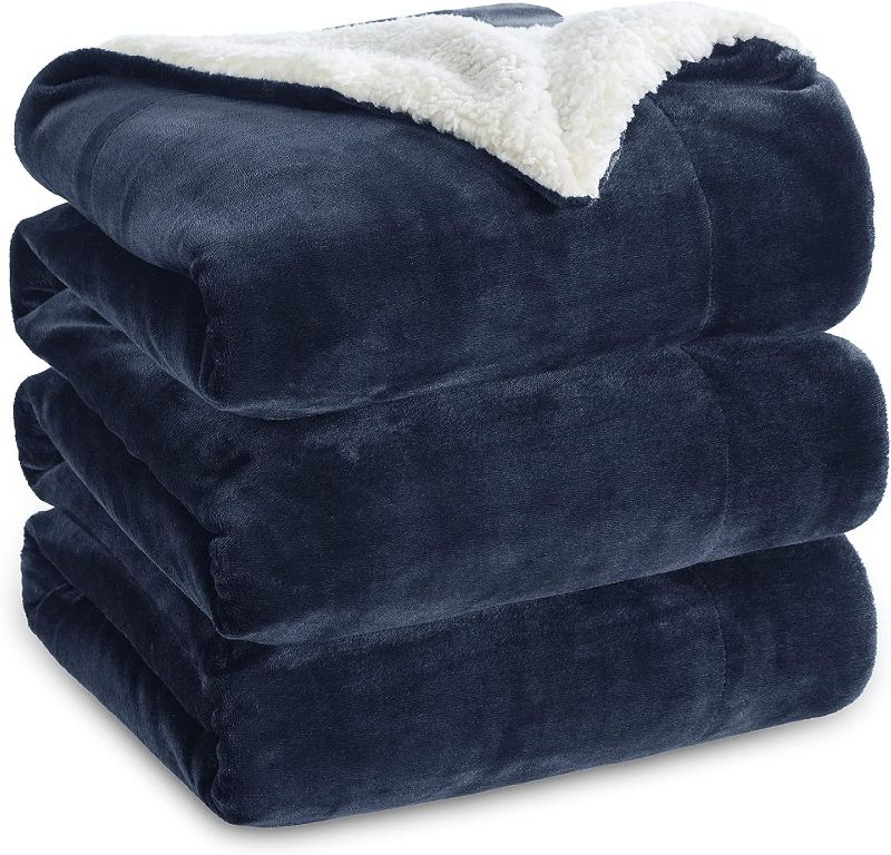 Photo 1 of  HOMEFINE Sherpa Fleece Blanket Navy, 90x90 Inches ***looks brand new***