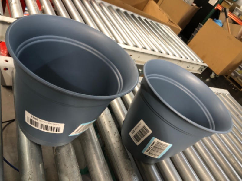 Photo 2 of (2x) The HC Companies 10 Inch Eclipse Round Planter with Saucer - Blue 10"