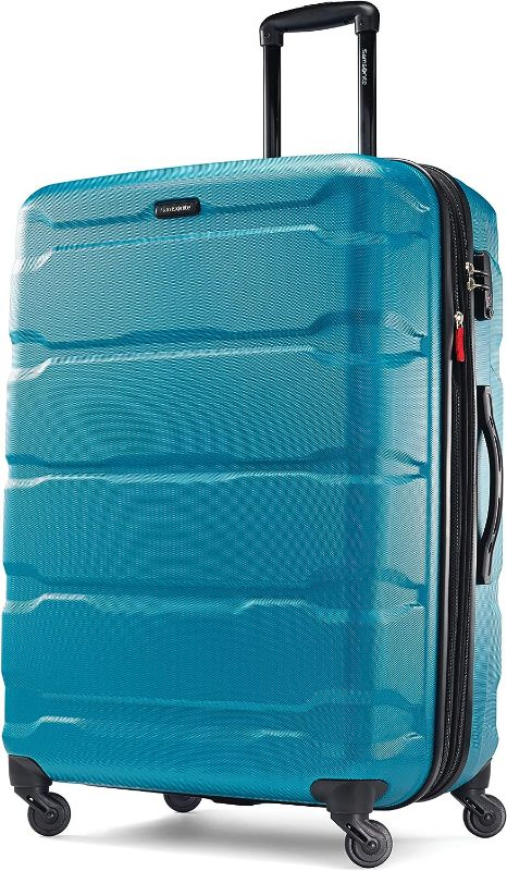 Photo 1 of **BROKEN SIDE HANDLE, SEE PHOTO** Samsonite Omni PC Hardside Expandable Luggage with Spinner Wheels, Checked-Large 28-Inch, Caribbean Blue