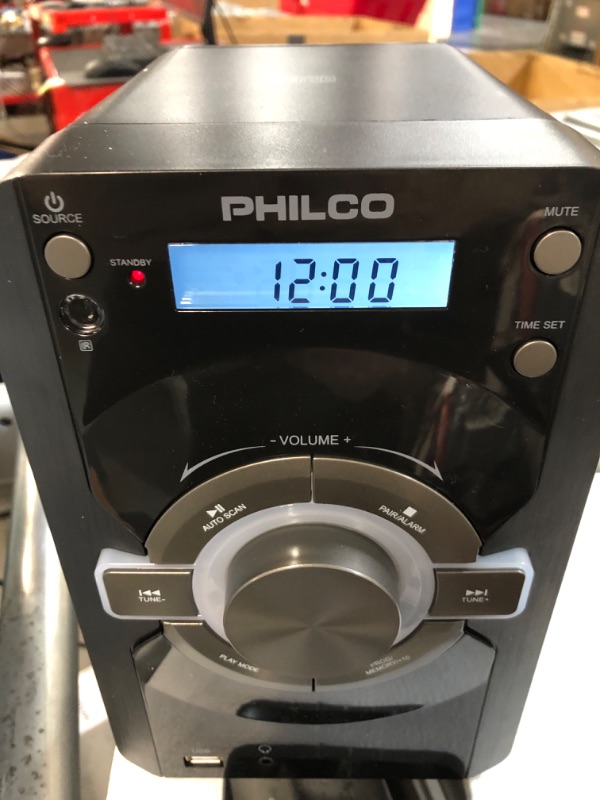 Photo 2 of **PARTS ONLY, NON-FUNCTIONAL, WIRES CUT** Philco Mini Stereo Shelf Systems CD Player with Digital FM Radio, Bluetooth Streaming, Remote Control in Black 