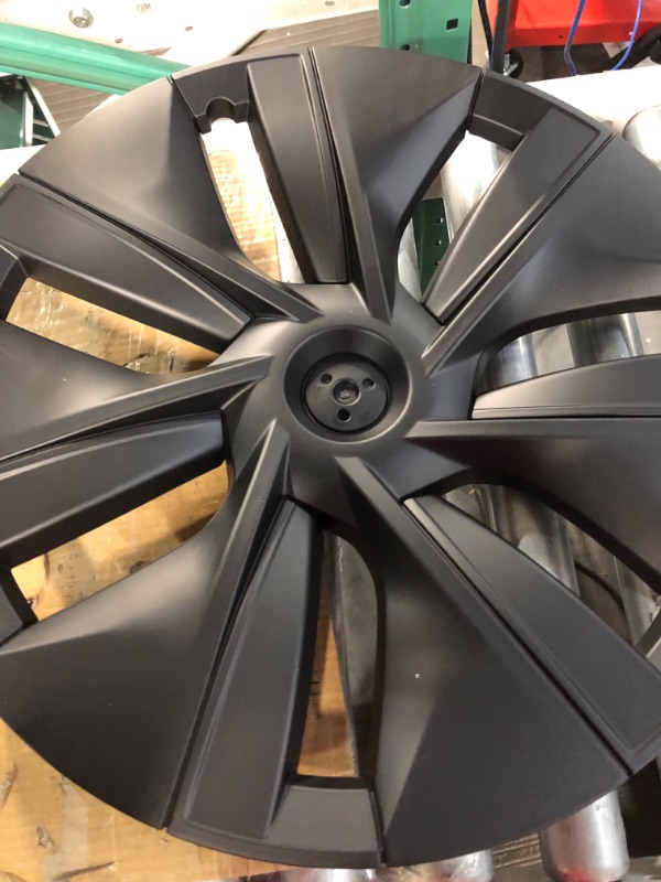 Photo 1 of KAVANIC Fits Tesla Model Y Wheel Cover Hubcap 19 Inch Matte Black Support Logo Range Improvement (4 PCS) Gemini Style 2020-2023 Model Y Wheel Cover Replacement Model Y Matt Black OEM Style