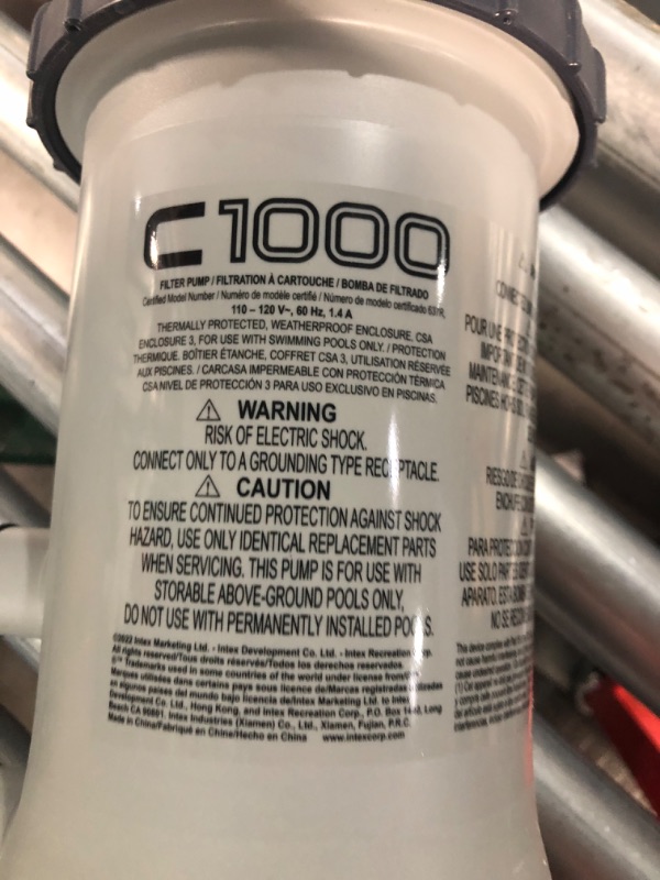 Photo 5 of *USED* DIRTY* INTEX 28637EG C1000 Krystal Clear Cartridge Filter Pump for Above Ground Pools, 1000 GPH Pump Flow Rate