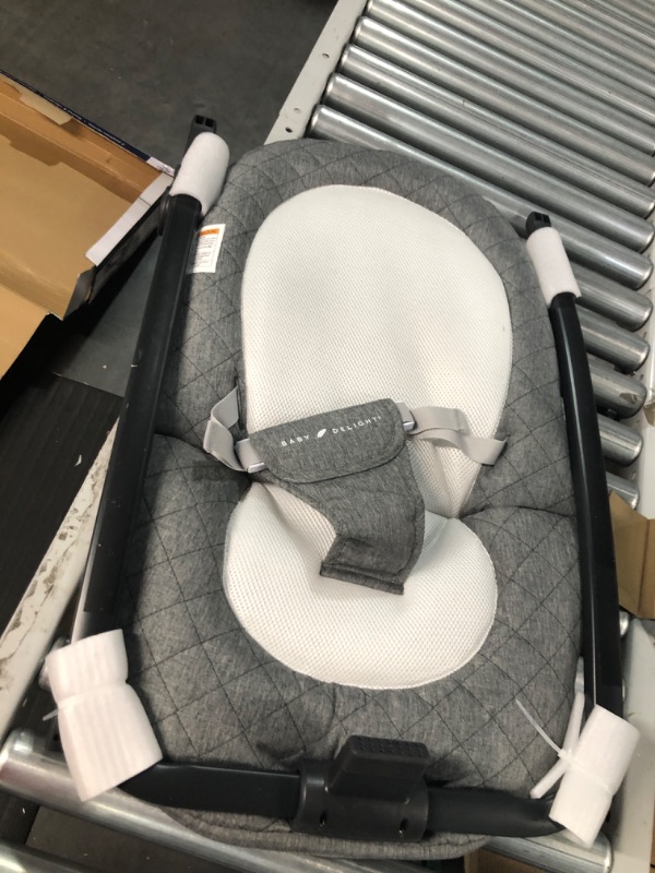 Photo 3 of Baby Delight Aura Deluxe | Portable Baby Bouncer for Infants | Baby Rocker | Quilted Charcoal Tweed Grey