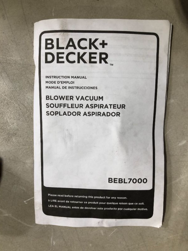 Photo 2 of *USED* BLACK+DECKER 3-in-1 Corded Electric Leaf Blower, Leaf Vacuum, Mulcher (BEBL7000)