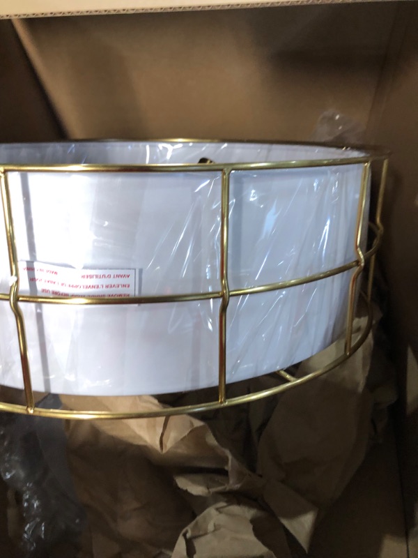 Photo 1 of Ludil 16" Semi Flush Mount Ceiling Light Fixture, 3-Light Gold Metal Mesh Drum Ceiling Light, Modern Close to Ceiling Light Fixtures with White Fabric Shade for Bedroom Living Room Kitchen Hallway 16 Inch-Gold