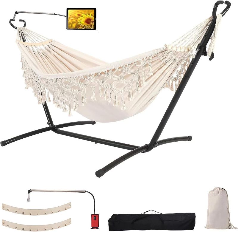 Photo 1 of **PARTS ONLY** Double Hammock with Stand Upgraded Phone Holder Portable Heavy Duty Stainless Steel?2022 Beige? 