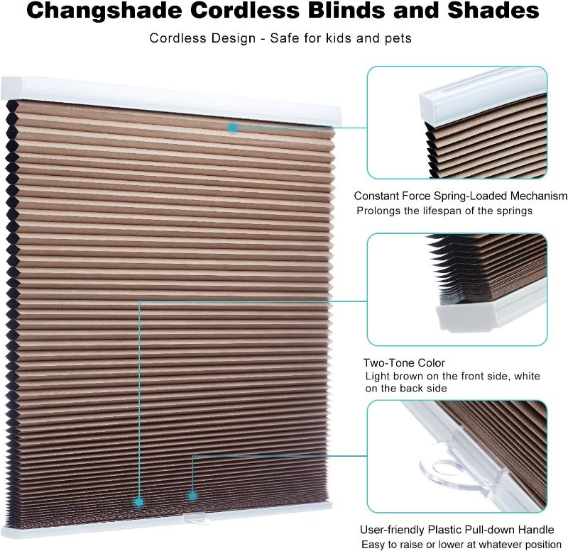 Photo 1 of *SEE NOTES* Changshade Cordless Blackout Cellular Shade, Honeycomb Shade with The Diameter of 1.5 inch Honeycombs,  35 inches Wide, Light Brown 