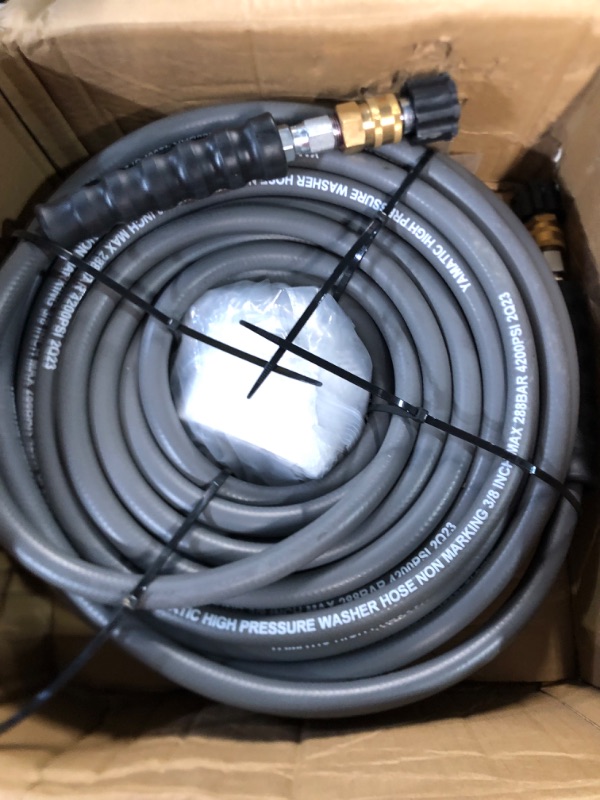 Photo 3 of 
YAMATIC Non Marking 3/8" 4200 PSI Pressure Washer Hose 100 FT, for Hot/Cold Water Rubber Wire Braided, Kink Free Swivel 3/8