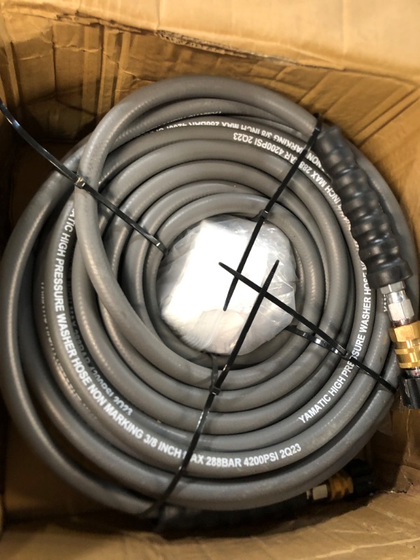 Photo 2 of 
YAMATIC Non Marking 3/8" 4200 PSI Pressure Washer Hose 100 FT, for Hot/Cold Water Rubber Wire Braided, Kink Free Swivel 3/8