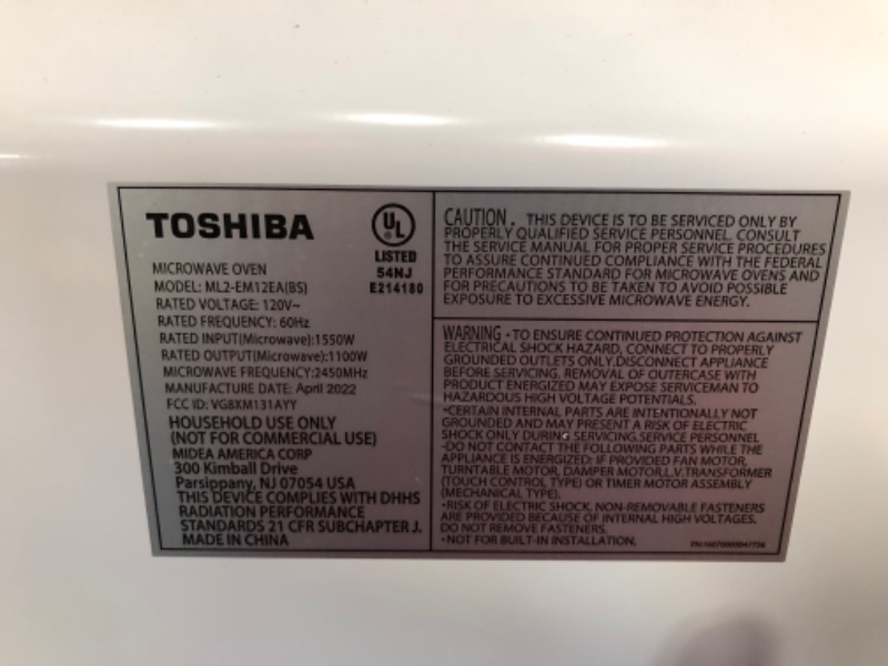 Photo 5 of [FOR PARTS] TOSHIBA ML2-EM12EA(BS) Countertop Microwave Oven