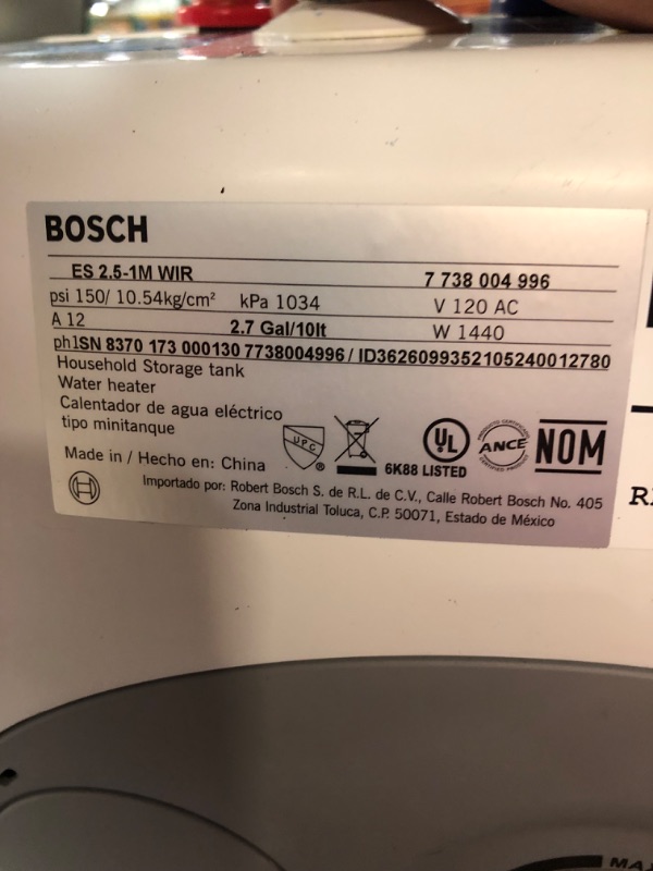 Photo 4 of *PREV USED*Bosch Electric Mini-Tank Water Heater Tronic 3000 T 2.5-Gallon (ES2.5)