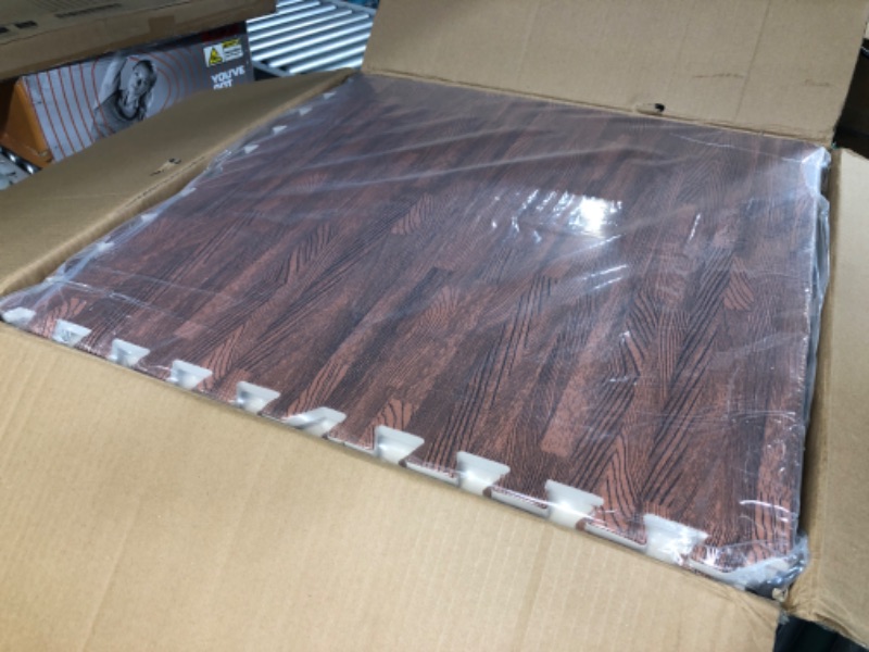 Photo 2 of 96.5 Sq. Ft Wood Grain Mats Foam Flooring Brown 24x24 25pc