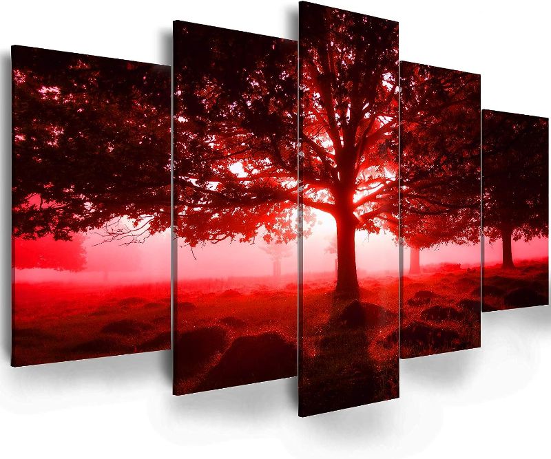 Photo 1 of [Notes] Tree of Life Wall Art - Ephany Art - Abstract Tree Poster Printed Abstract Landscape Red Tree  (A-5pcs,60"x32")
