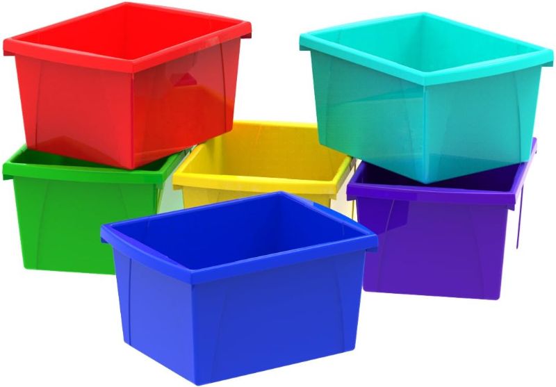 Photo 1 of **SEE NOTES** Storex Small Storage Bins, 13.625 x 11.25 x 7.87 Inches, Assorted Colors, Color Assortment Will Vary, Case of 5