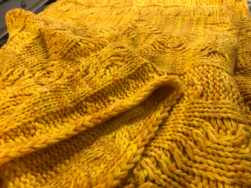 Photo 4 of Multi Yellow Cable Knit Throw Blanket and Pillow Covers Set, 50" x 60" Knitted Throw Blanket & 2 Pieces 18" x 18" Pillowcases