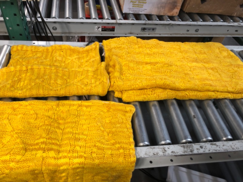 Photo 2 of Multi Yellow Cable Knit Throw Blanket and Pillow Covers Set, 50" x 60" Knitted Throw Blanket & 2 Pieces 18" x 18" Pillowcases