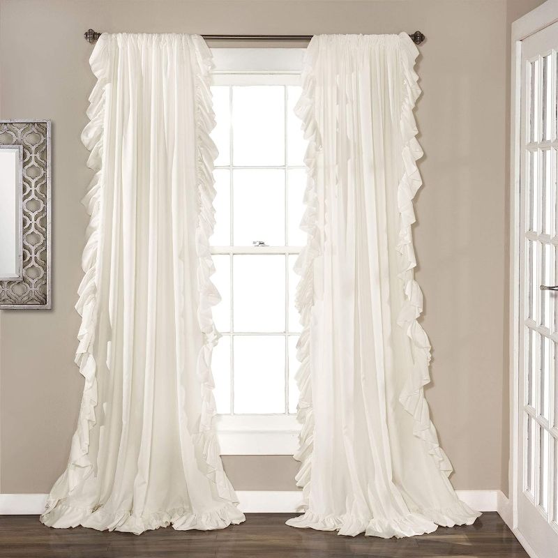 Photo 1 of **SEE NOTES**  Lush Decor Reyna Ruffle Window Curtain Panel Set for Living, Dining, Bedroom (Pair), 54"W x 84"L, White