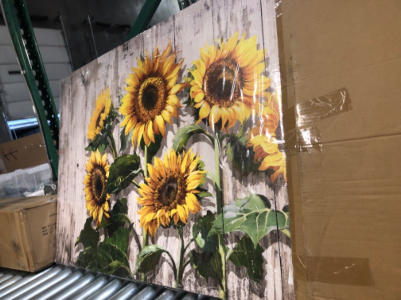Photo 2 of  Canvas Prints Wall Art Abstract Board Paintings 1 panel Wall Art for Bedroom Rustic Sunflower Kitchen Decor Yellow Vintage XL