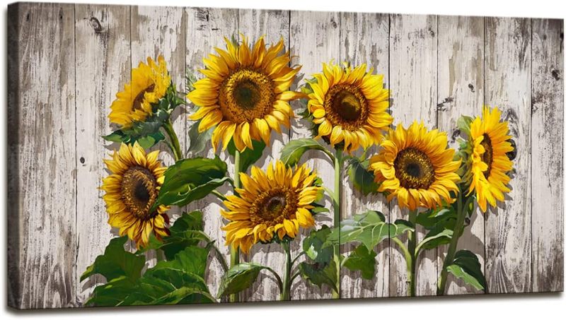 Photo 1 of **SEE NOTES**
 Canvas Prints Wall Art Abstract Board Paintings 1 panel Wall Art for Bedroom Rustic Sunflower Kitchen Decor Yellow Vintage XL - 30 X 60 IN. 