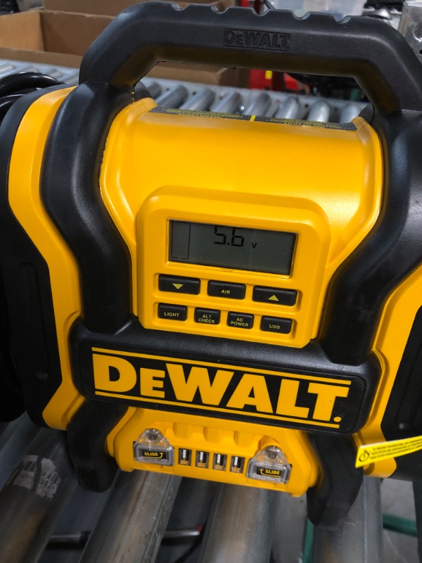 Photo 5 of (PARTS ONLY)DEWALT DXAEPS14 1600 Peak Battery Amp 12V Automotive Jump Starter/Power Station with 500 Watt AC Power Inverter, 120 PSI Digital Compressor, and USB Power , Yellow