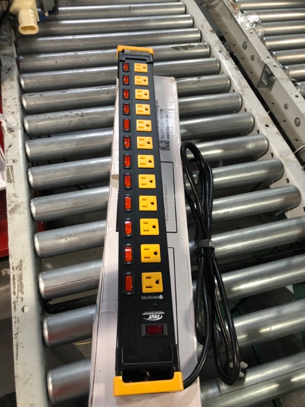 Photo 1 of CRST Heavy Duty Power Strip Surge Protector with Individual Switches, 12 Outlets Power Strips with Cord Manager, 9FT, 1020J, 15AMP/1875W (Black+Yellow) for Garage, Workshop, Shop, Home... 12 Outlet with switches