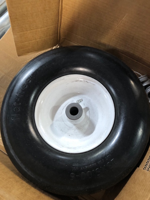 Photo 3 of 2 PCS Upgrade 13x5.00-6" Flat Free Lawn Mower Smooth Tire, Commercial Grade Lawn and Garden Mower Turf Replacement Solid Tire and Wheel with Steel Rim, 3/4" Grease Bushing and 3.25"-5.9" Centered Hub