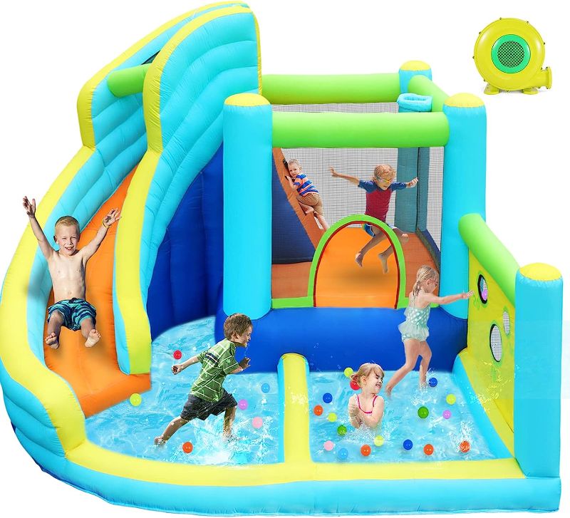 Photo 1 of **Stock Photo reference only**Inflatable Bounce House with Slide and air blower