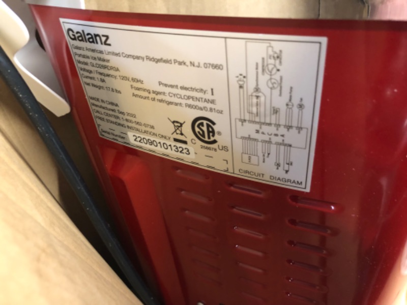Photo 2 of Galanz Portable Countertop Electric Ice Maker Machine, 22.1 L, Retro Red