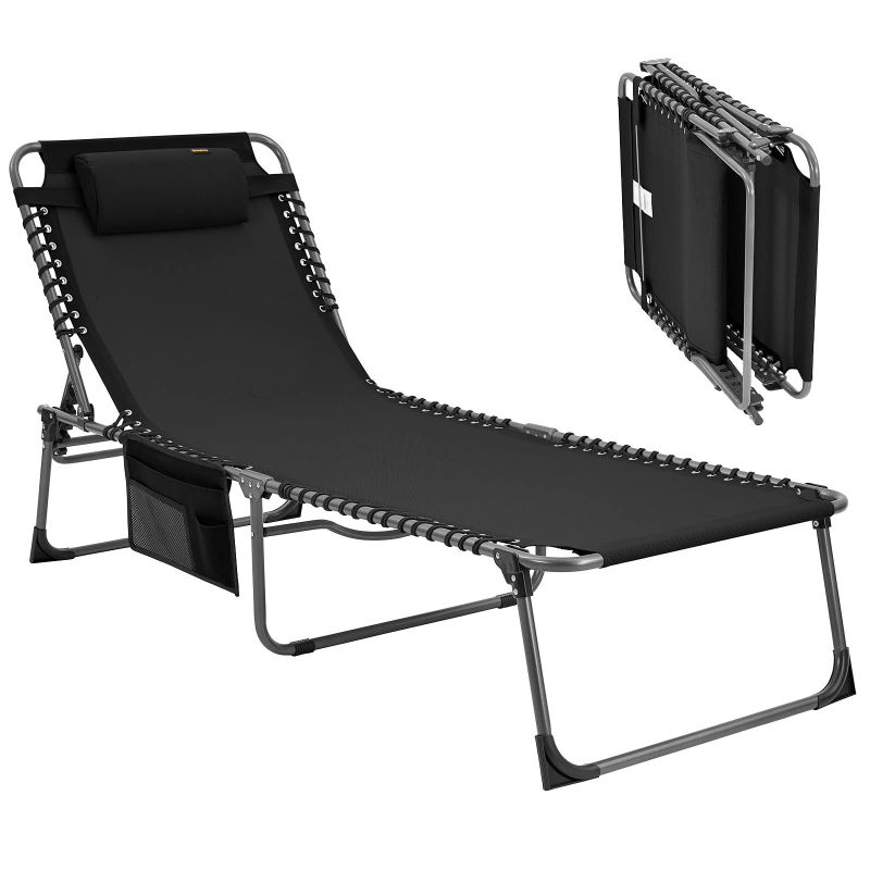 Photo 1 of *USED* KingCamp Oversized Adjustable 5-Position Folding Chaise Lounge Chair Black 