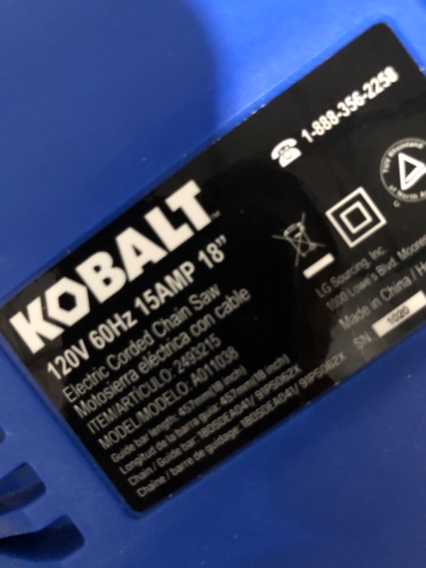 Photo 5 of Kobalt A011038 18-in Corded Electric Chainsaw BLUE